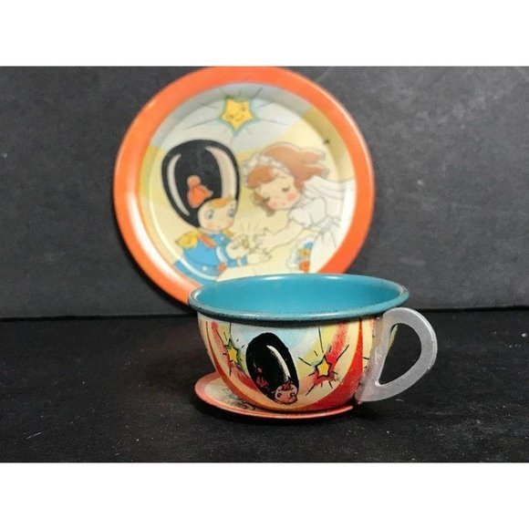 Vintage Ohio Art toy Tin lithograph tea cup saucer - Picture 1 of 10